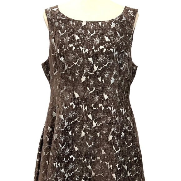 ModCloth Genuine Joy Silver & Brown Flocked Floral A Line Dress Women’s XL - Picture 5 of 13